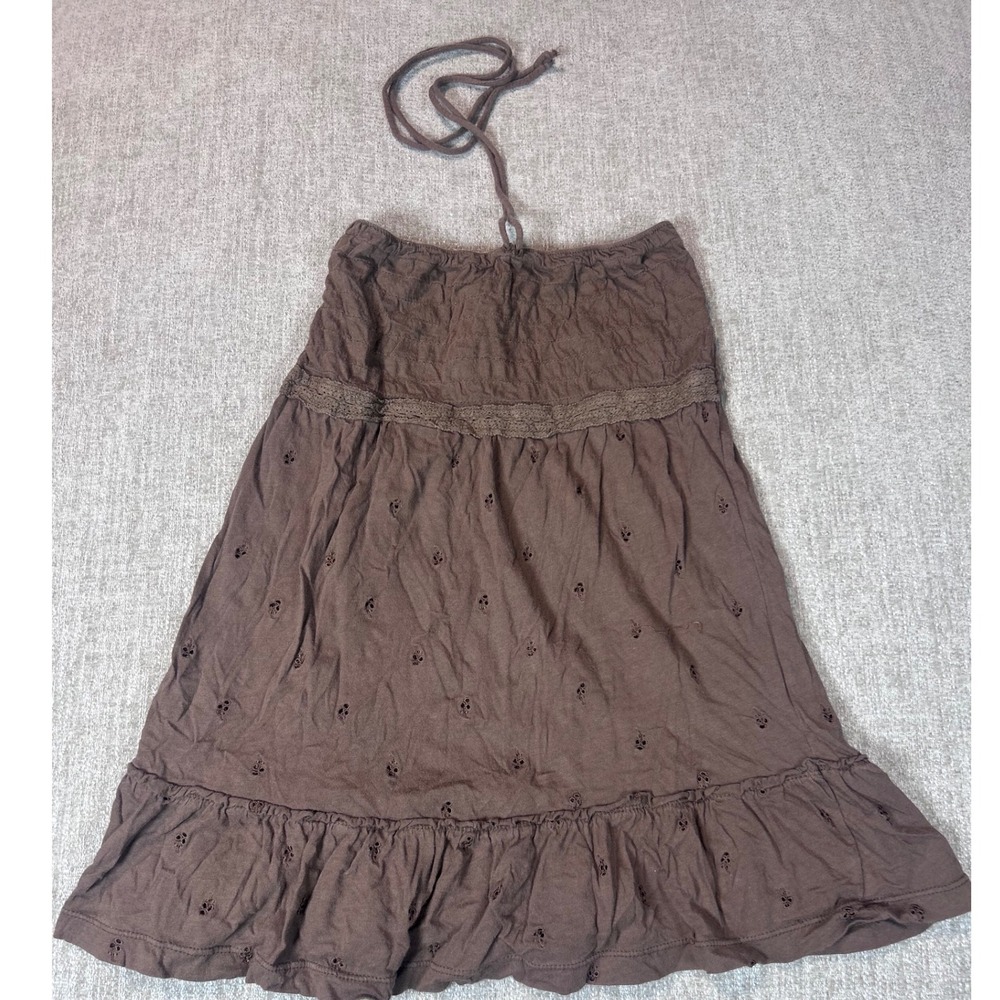 Aeropostale Womens Brown Eyelet Smocked Halter Top Y2K Boho Cotton XS